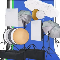 vidaXL Cámaras Y Objetivos-Kit estudio fotográfico softbox, sombrillas, fondo y reflector