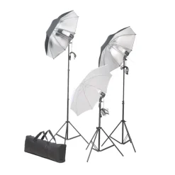 vidaXL Cámaras Y Objetivos-Kit estudio fotográfico lámparas, sombrillas, fondo y reflector
