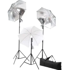 vidaXL Cámaras Y Objetivos-Kit estudio fotográfico lámparas, sombrillas, fondo y reflector