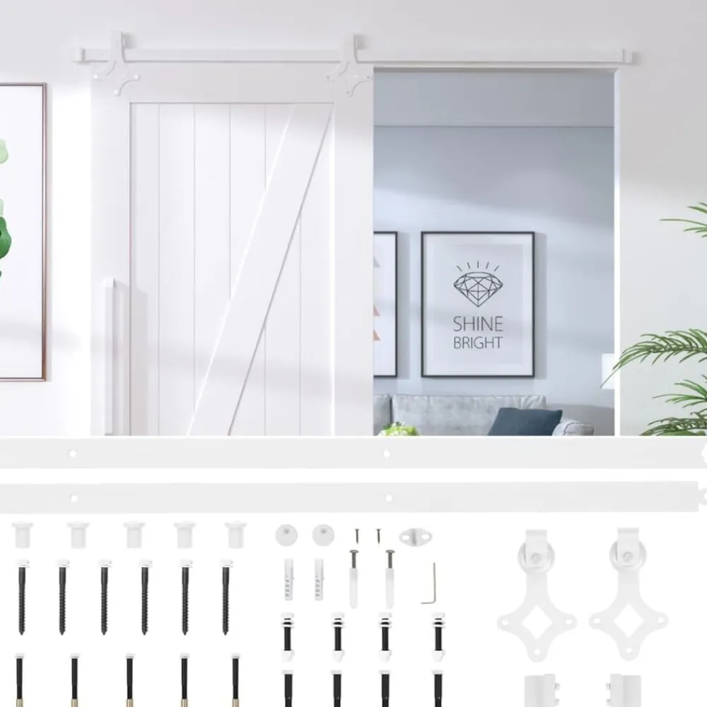 vidaXL Kit herrajes para puertas correderas de acero 183 cm Blanco Discount