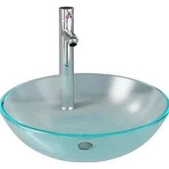 vidaXL Fontanería-Lavabo baño grifo&desagüe de empuje vidrio templado esmerilado