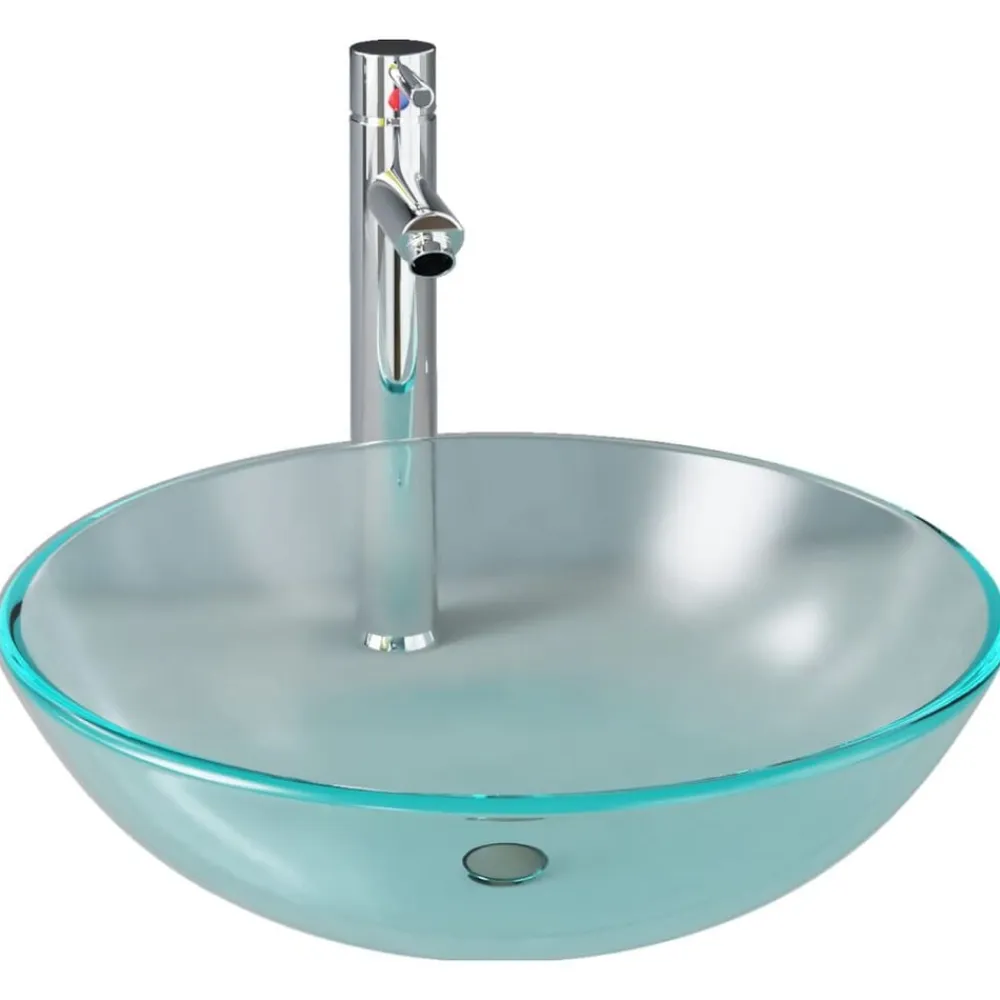 vidaXL Fontanería-Lavabo baño grifo&desagüe de empuje vidrio templado esmerilado