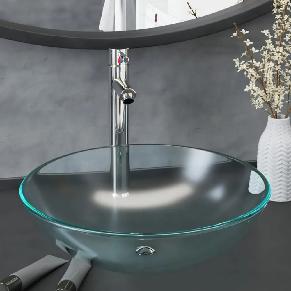 vidaXL Fontanería-Lavabo baño grifo&desagüe de empuje vidrio templado esmerilado