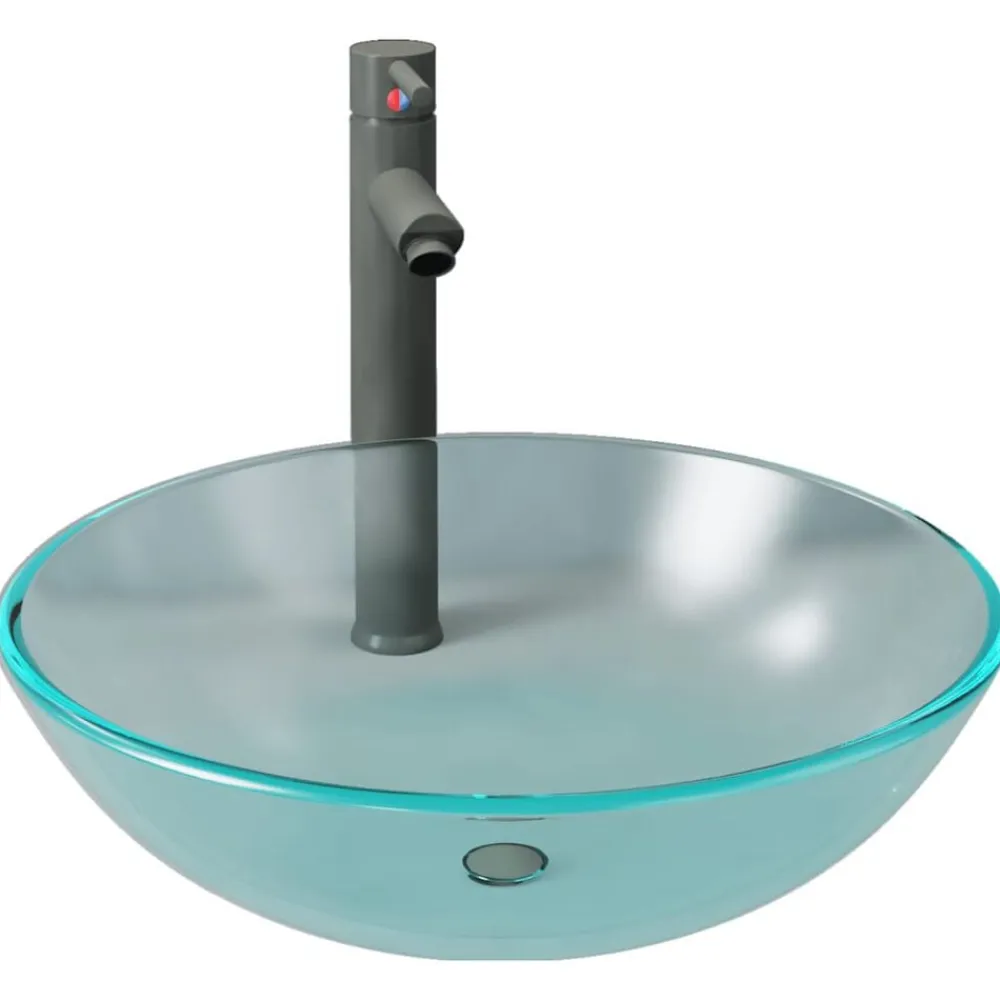 vidaXL Fontanería-Lavabo baño grifo&desagüe de empuje vidrio templado esmerilado