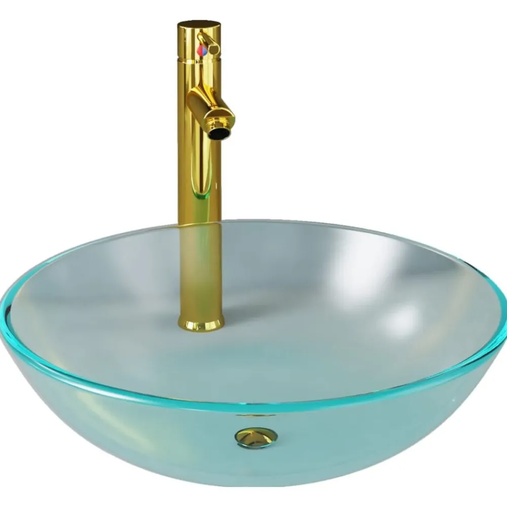 vidaXL Fontanería-Lavabo baño grifo&desagüe de empuje vidrio templado esmerilado