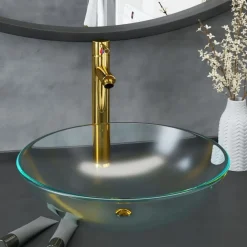 vidaXL Fontanería-Lavabo baño grifo&desagüe de empuje vidrio templado esmerilado