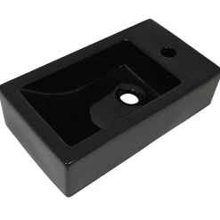 vidaXL Lavabo con agujero grifo rectangular cerámica 46x25,5x12 Negro Clearance