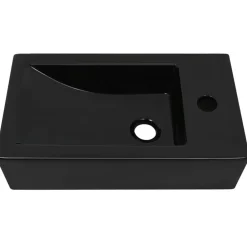 vidaXL Lavabo con agujero grifo rectangular cerámica 46x25,5x12 Negro Clearance