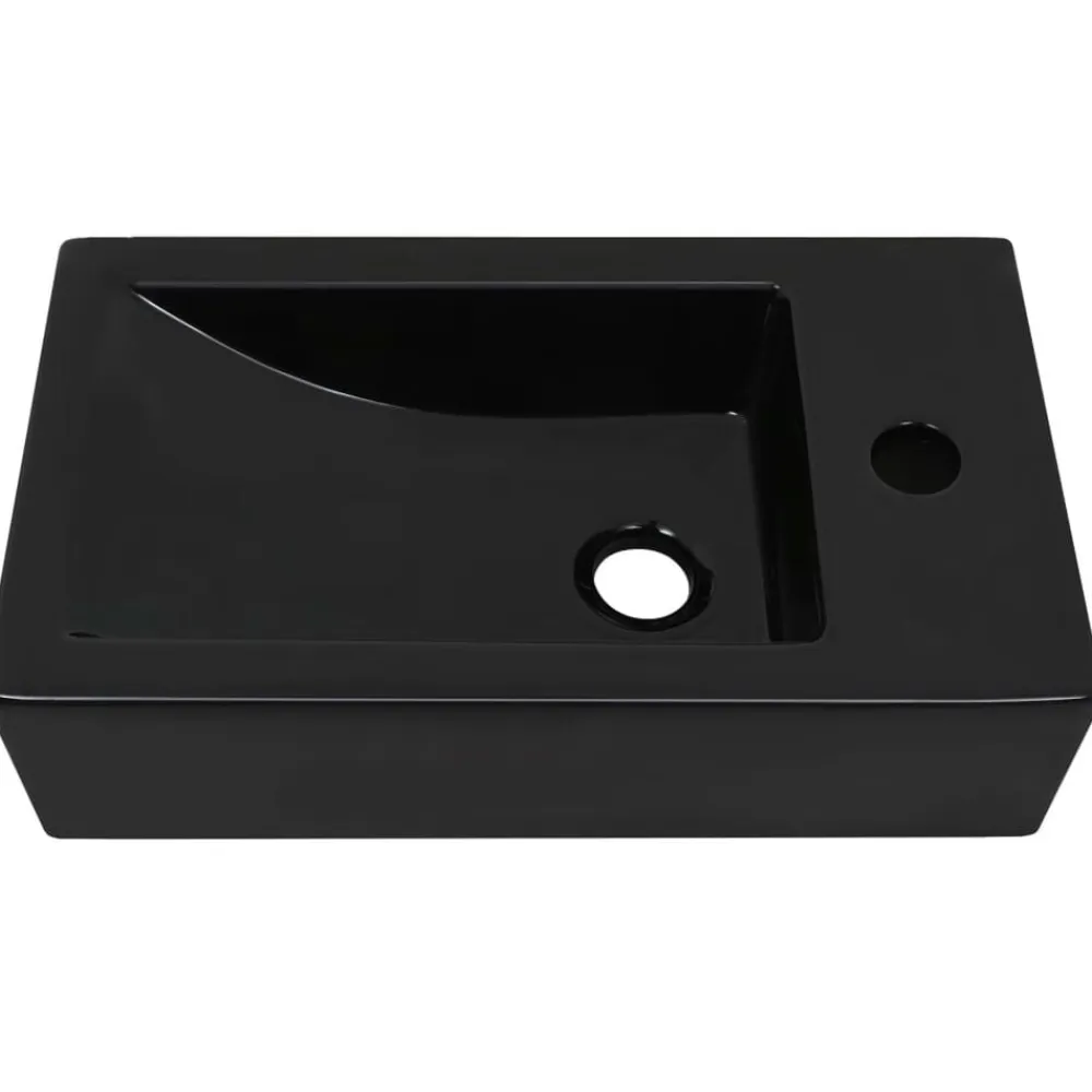 vidaXL Lavabo con agujero grifo rectangular cerámica 46x25,5x12 Negro Clearance