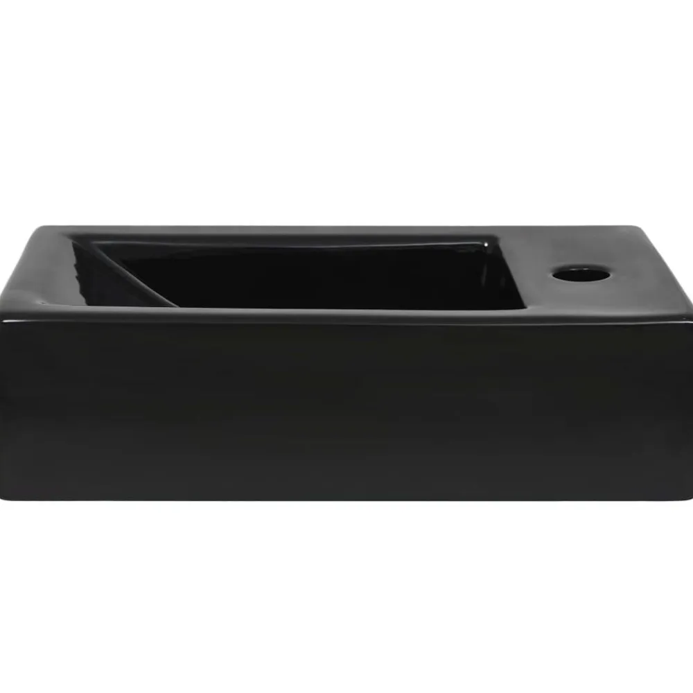 vidaXL Lavabo con agujero grifo rectangular cerámica 46x25,5x12 Negro Clearance