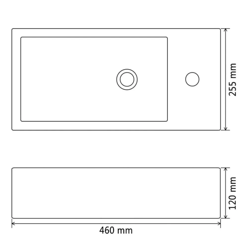 vidaXL Lavabo con agujero grifo rectangular cerámica 46x25,5x12 Negro Clearance