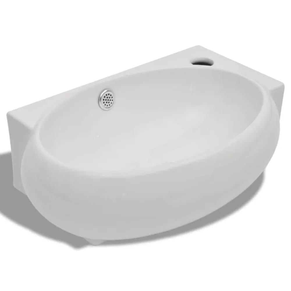vidaXL Fontanería-Lavabo con hueco de grifo y rebosadero cerámica