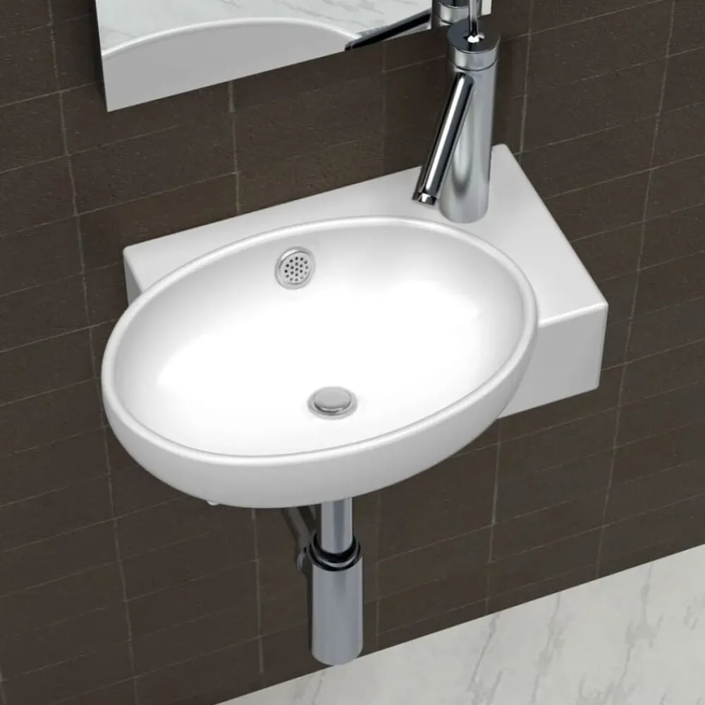vidaXL Fontanería-Lavabo con hueco de grifo y rebosadero cerámica