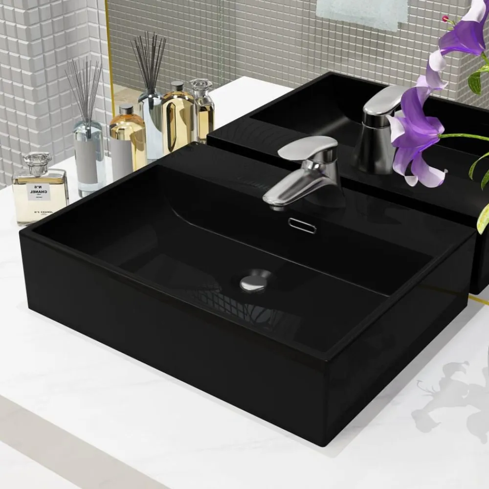 vidaXL Fontanería-Lavabo con orificio para grifo cerámica 51,5x38,5x15 cm