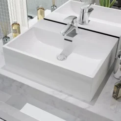 vidaXL Lavabo con orificio para grifo cerámica 51,5x38,5x15 cm Blanco Outlet