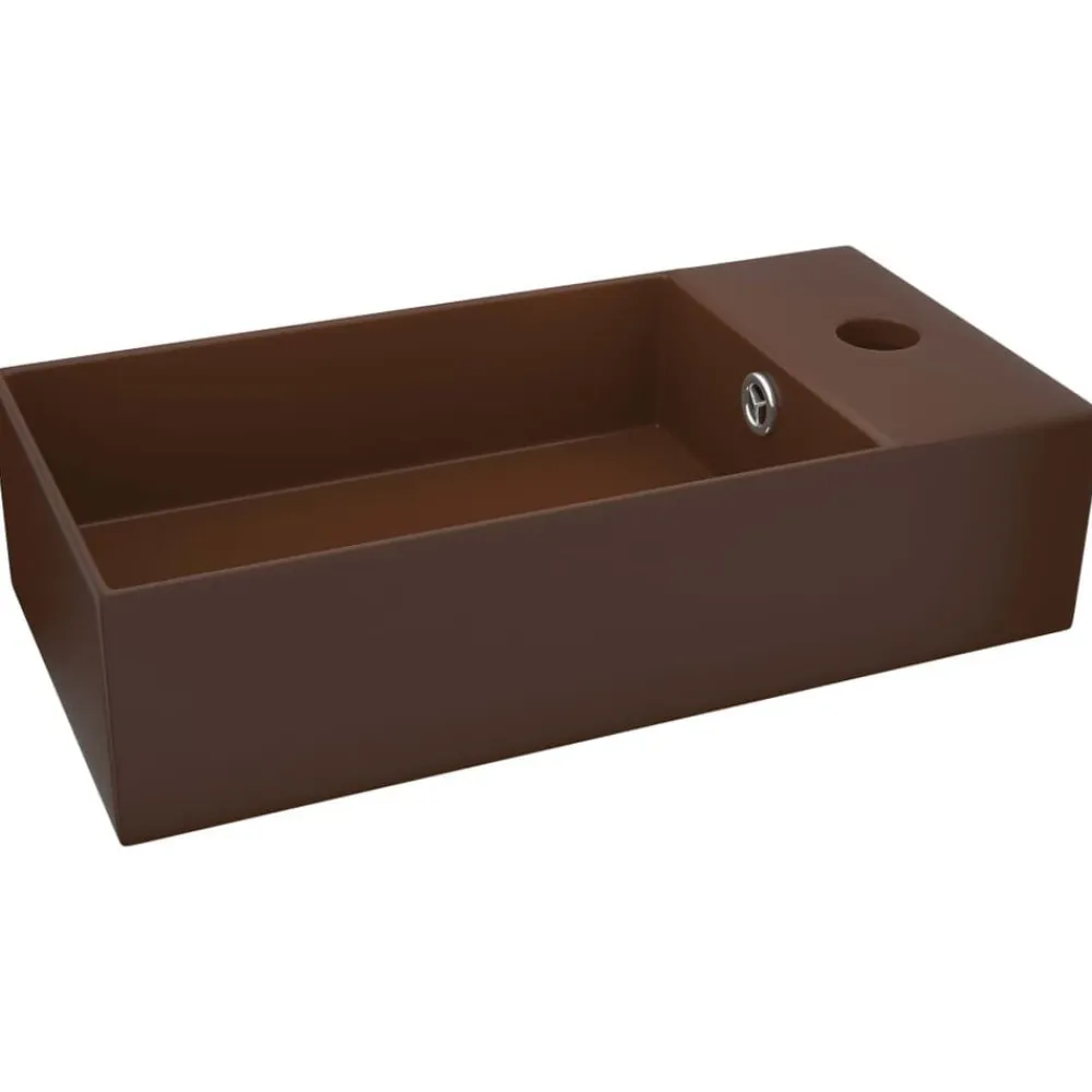 vidaXL Lavabo con rebosadero cerámica marrón oscuro Marrón oscuro Clearance