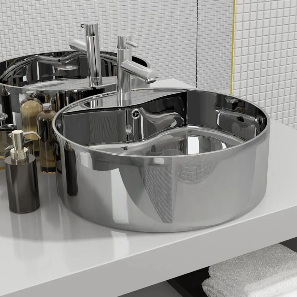 vidaXL Fontanería-Lavabo con rebosadero 46,5x15,5 cm cerámica