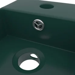 vidaXL Lavabo con rebosadero cerámica Verde oscuro Clearance