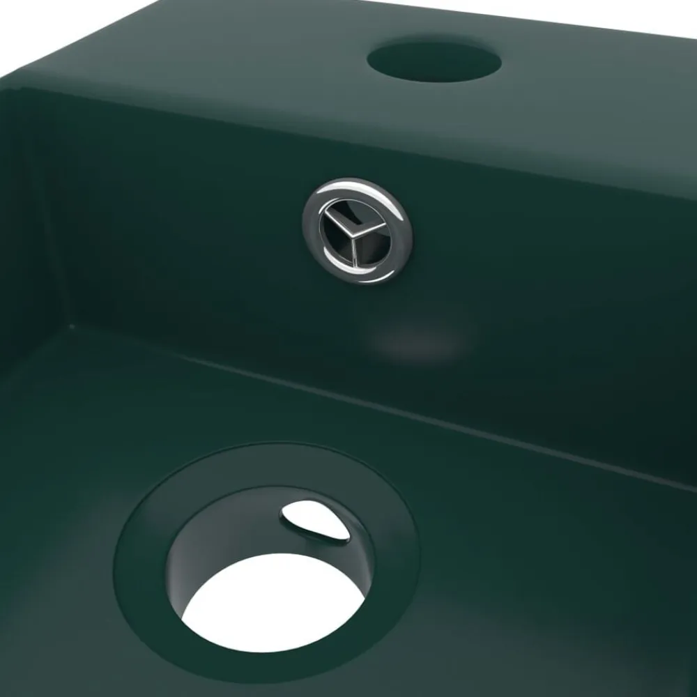 vidaXL Lavabo con rebosadero cerámica Verde oscuro Clearance