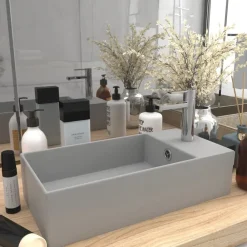 vidaXL Lavabo con rebosadero cerámica Gris claro Best