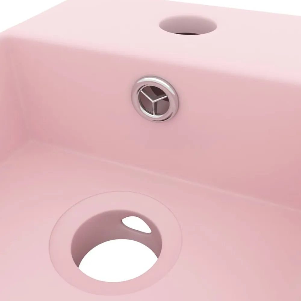vidaXL Lavabo con rebosadero cerámica mate Rosa New