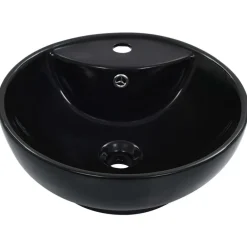 vidaXL Lavabo con rebosadero 46,5x18 cm cerámica Negro Discount