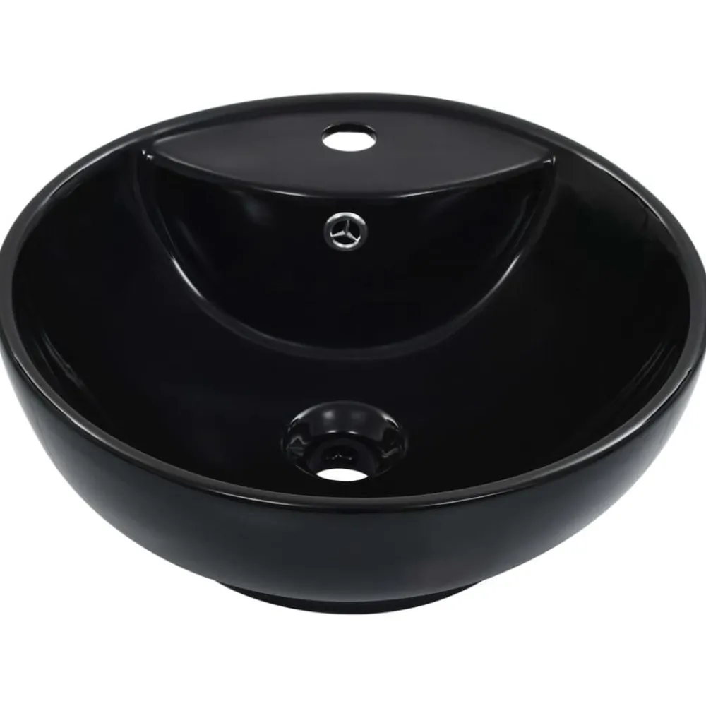 vidaXL Lavabo con rebosadero 46,5x18 cm cerámica Negro Discount