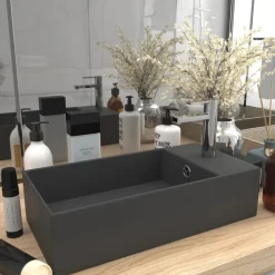 vidaXL Lavabo con rebosadero cerámica Gris oscuro Best