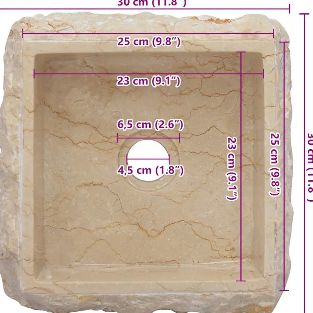 vidaXL Lavabo mármol 30x30x13 cm Crema Best