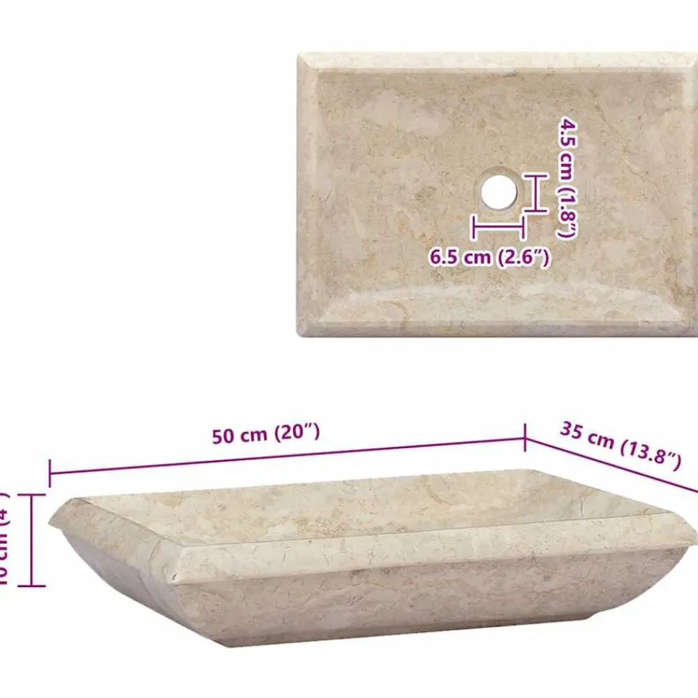 vidaXL Lavabo mármol 50x35x10 cm Crema Best