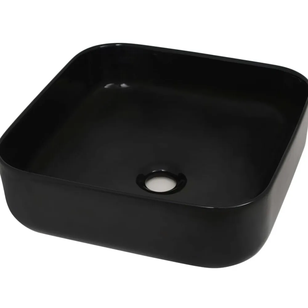 vidaXL Lavabo cuadrado de cerámica 38x38x13,5 cm Negro Clearance