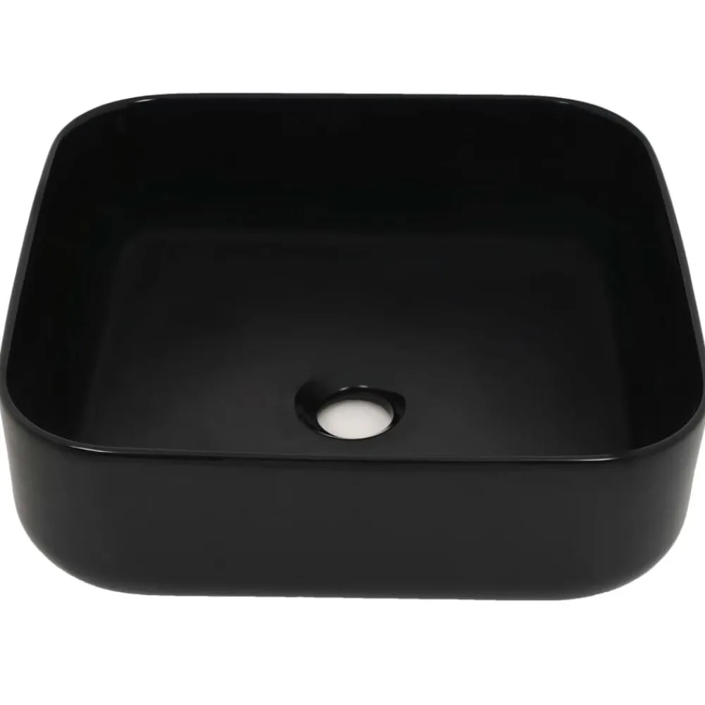 vidaXL Lavabo cuadrado de cerámica 38x38x13,5 cm Negro Clearance