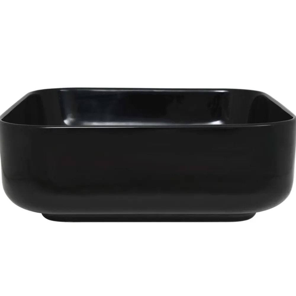 vidaXL Lavabo cuadrado de cerámica 38x38x13,5 cm Negro Clearance