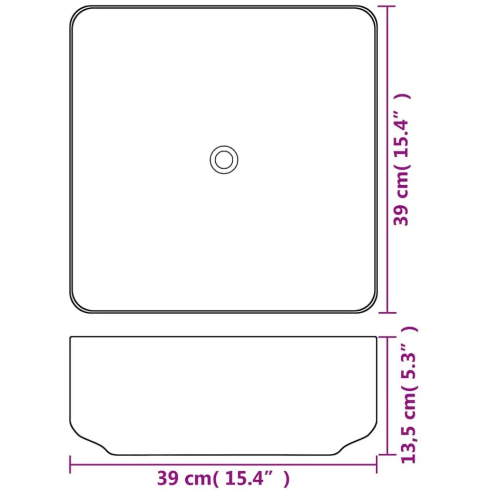 vidaXL Fontanería-Lavabo cuadrado de cerámica 39x39x13,5 cm