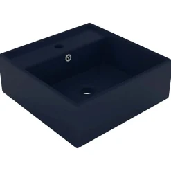 vidaXL Lavabo cuadrado rebosadero cerámica 41x41cm azul oscuro mate Sale
