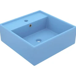 vidaXL Lavabo cuadrado rebosadero cerámica 41x41 cm azul claro mate Hot