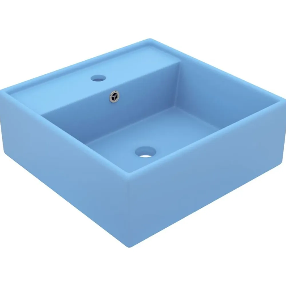 vidaXL Lavabo cuadrado rebosadero cerámica 41x41 cm azul claro mate Hot