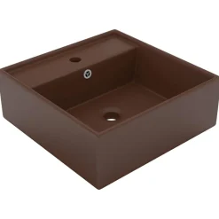 vidaXL Fontanería-Lavabo cuadrado rebosadero cerámica marrón oscuro mate 41x41 cm