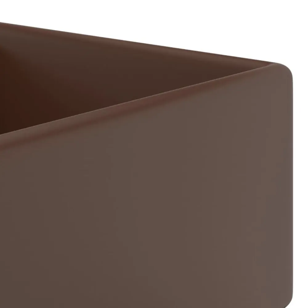 vidaXL Fontanería-Lavabo cuadrado rebosadero cerámica marrón oscuro mate 41x41 cm