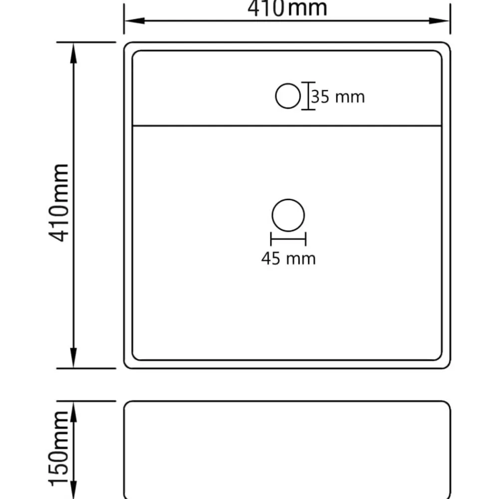 vidaXL Fontanería-Lavabo cuadrado rebosadero cerámica 41x41 cm
