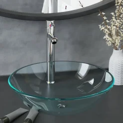 vidaXL Lavabo de baño con grifo y desagüe de empuje vidrio templado Online