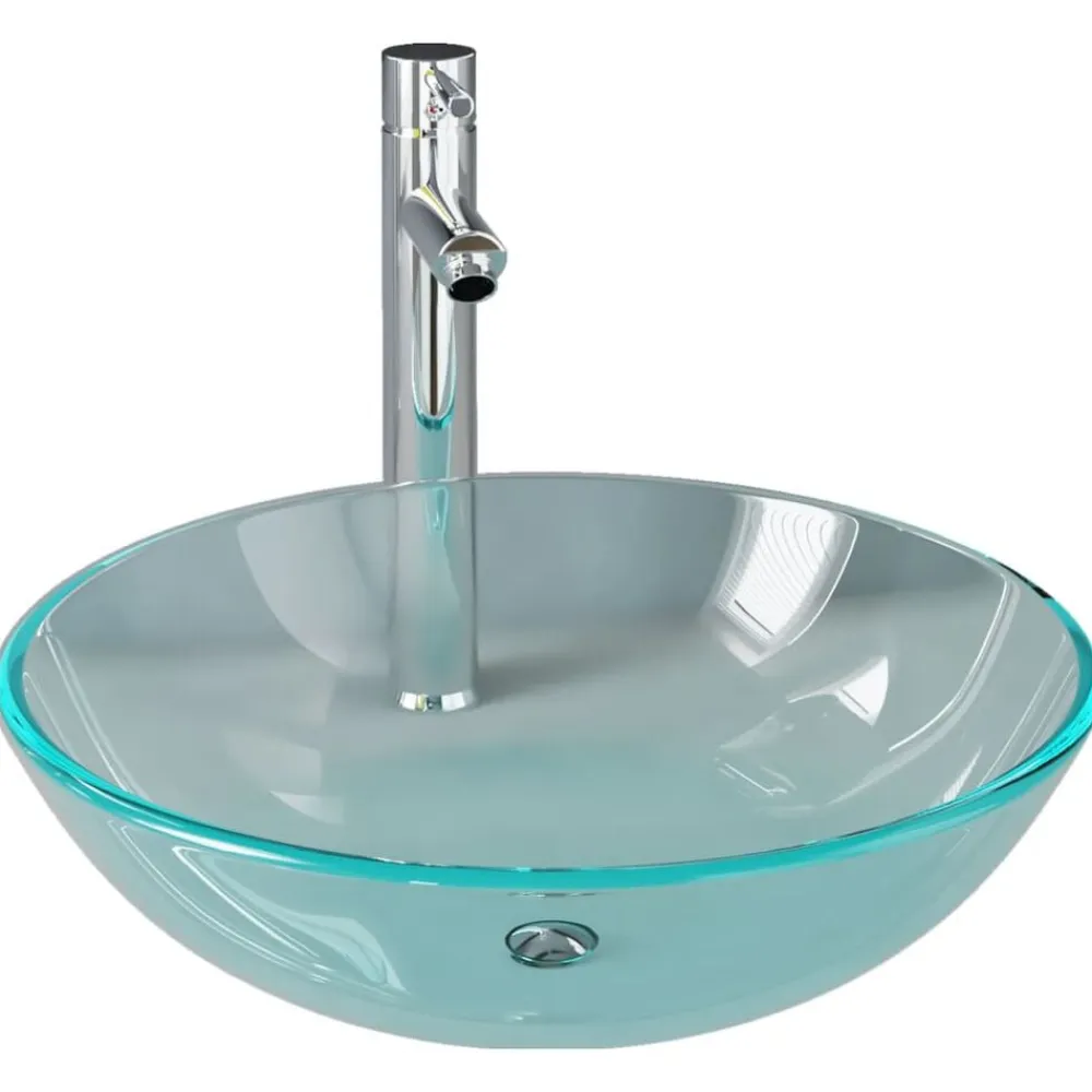 vidaXL Fontanería-Lavabo de baño con grifo y desagüe de empuje vidrio templado