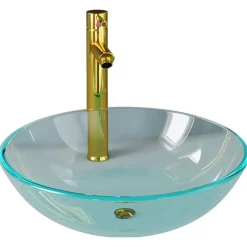 vidaXL Lavabo de baño con grifo y desagüe de empuje vidrio templado Sale