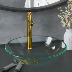 vidaXL Lavabo de baño con grifo y desagüe de empuje vidrio templado Sale