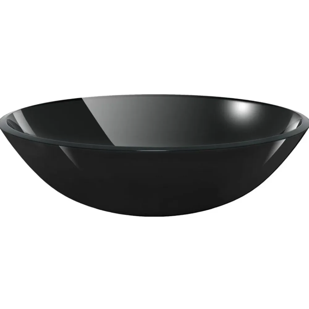 vidaXL Lavabo de baño grifo y desagüe de empuje vidrio templado negro Hot