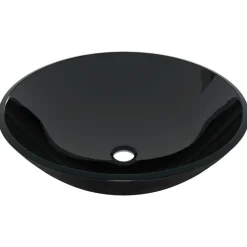 vidaXL Fontanería-Lavabo de baño grifo y desagüe de empuje vidrio templado negro