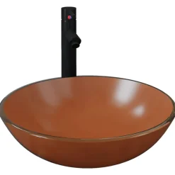 vidaXL Lavabo de baño grifo y desagüe de empuje vidrio templado marrón Outlet