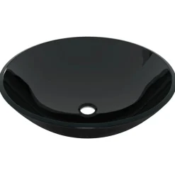 vidaXL Fontanería-Lavabo de baño grifo y desagüe de empuje vidrio templado negro