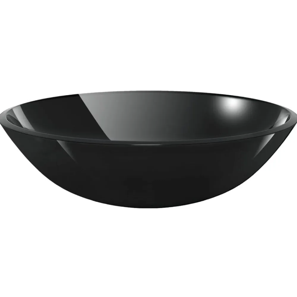 vidaXL Lavabo de baño grifo y desagüe de empuje vidrio templado negro Sale