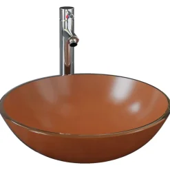 vidaXL Fontanería-Lavabo de baño grifo y desagüe de empuje vidrio templado marrón